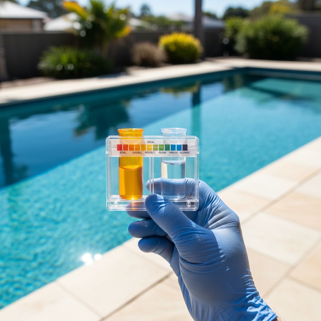 Pool chemistry test vial showing perfect balance